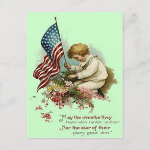US Flag Child Wreath Memorial Day Postcard