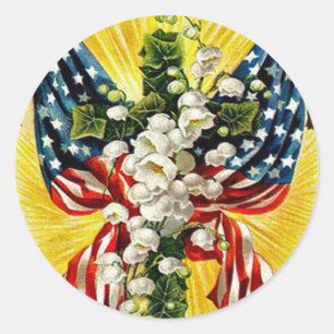 US Flag Christian Cross Dove Lily Of The Valley Classic Round Sticker