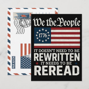 Us flag constitution of the usa needs to be reread holiday postcard