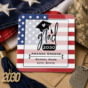 US Flag Cute Heart Grad Year Square Sticker