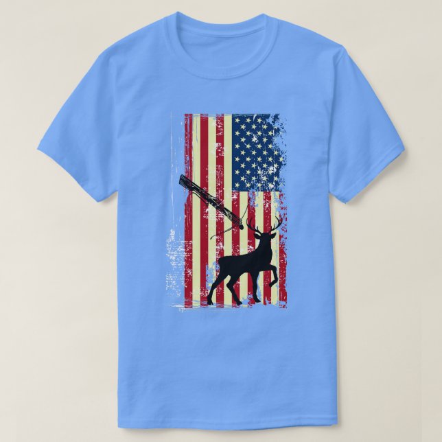 US Flag Deer Bow Hunting Hunter T-Shirt (Design Front)