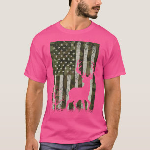 Us Flag Deer Elk Buck Camoflage Hunting Hunter Dad T-Shirt