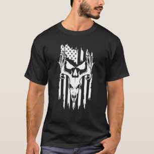 Us Flag Deer Hunter Deer Skull Deer Antler Hunting T-Shirt