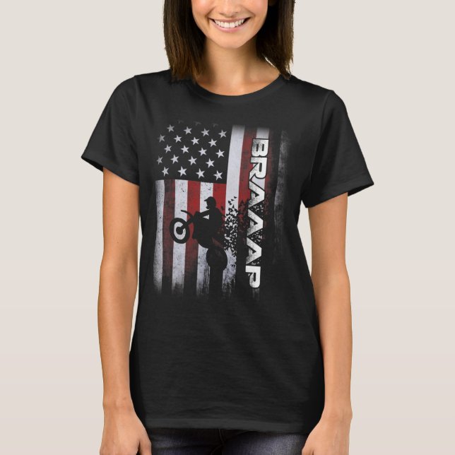 US Flag Dirt Bike Motorcycle Bike Moto Braap  Moto T-Shirt (Front)