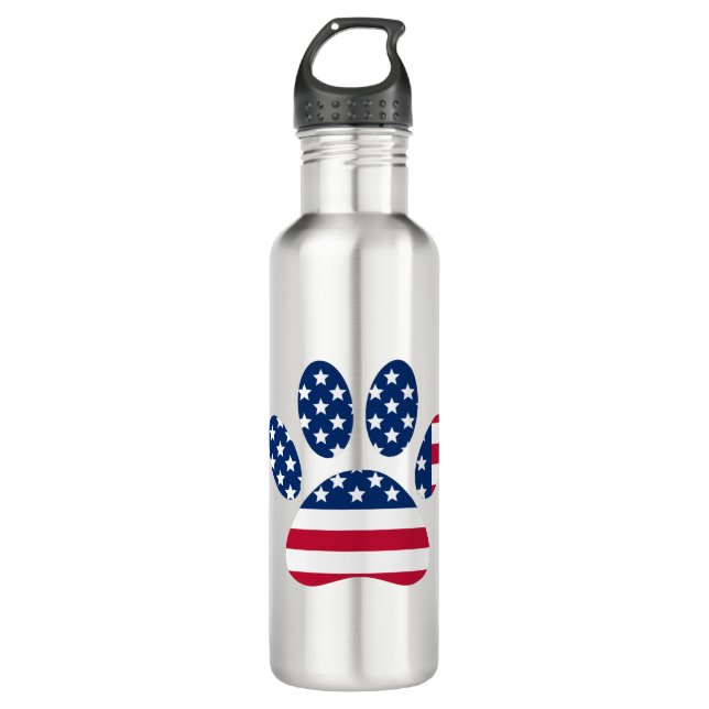 US Flag Dog Paw Print 710 Ml Water Bottle (Front)
