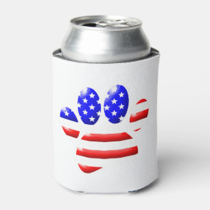 US Flag Dog Paw Print Can Cooler