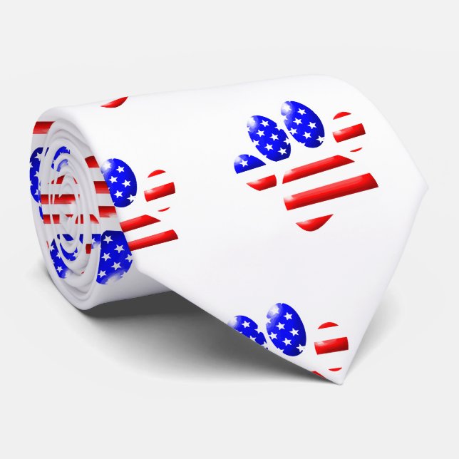 US Flag Dog Paw Print Tie (Rolled)