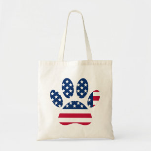 US Flag Dog Paw Print Tote Bag