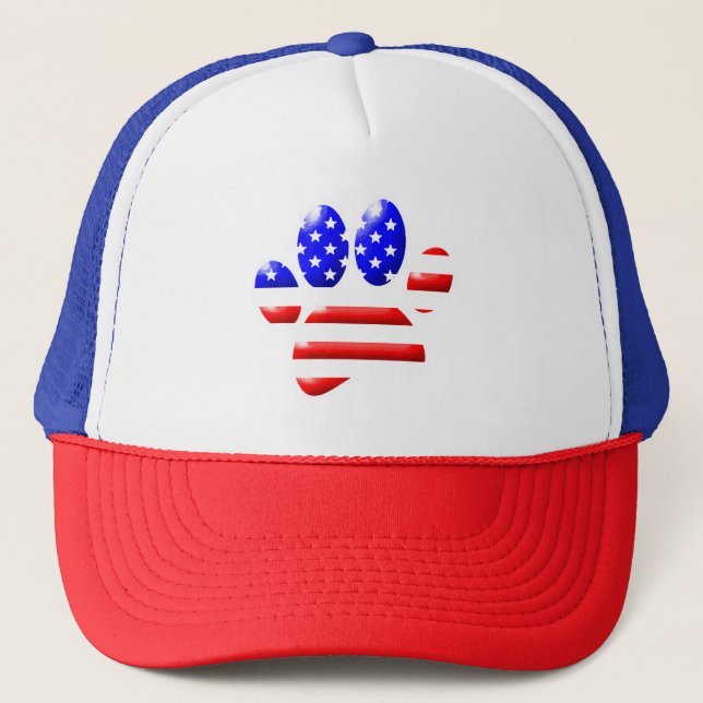 US Flag Dog Paw Print Trucker Hat (Front)