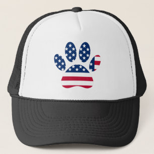 US Flag Dog Paw Print Trucker Hat