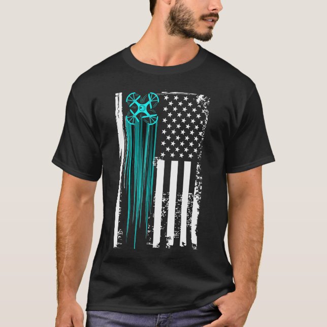 Us Flag Drone   T-Shirt (Front)