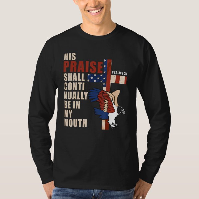 US Flag Eagle Christian Cross Patriotic Bible Vers T-Shirt (Front)