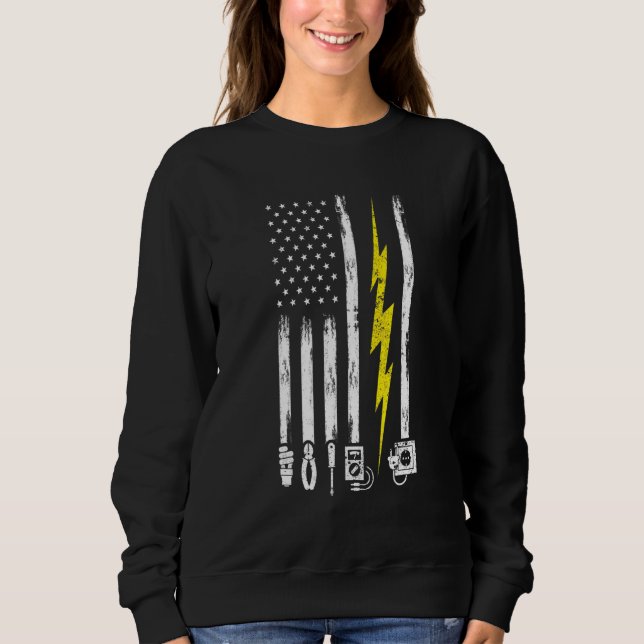 Us Flag Electrical Bolt Electrician Tools Sweatshirt (Front)