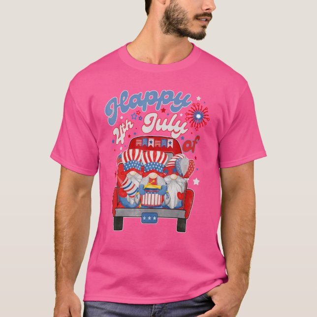 Us Flag Firework Three Gnomes 4th Of July Independ T-Shirt (Front)