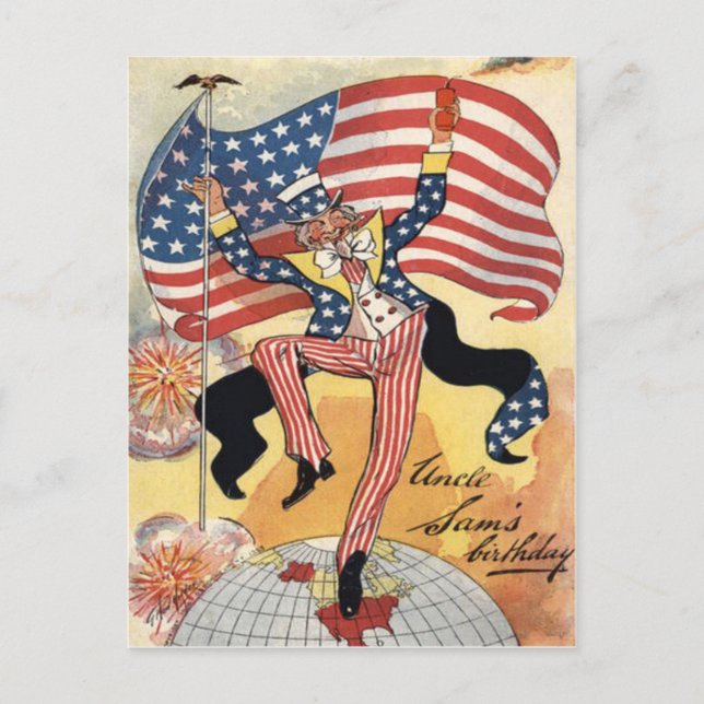 US Flag Fireworks Firecracker Uncle Sam Postcard (Front)