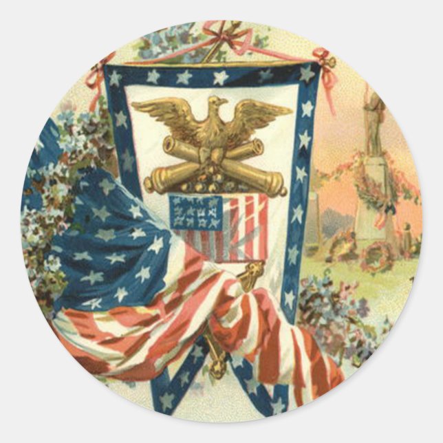 US Flag Flower Civil War Eagle Memorial Day Classic Round Sticker (Front)