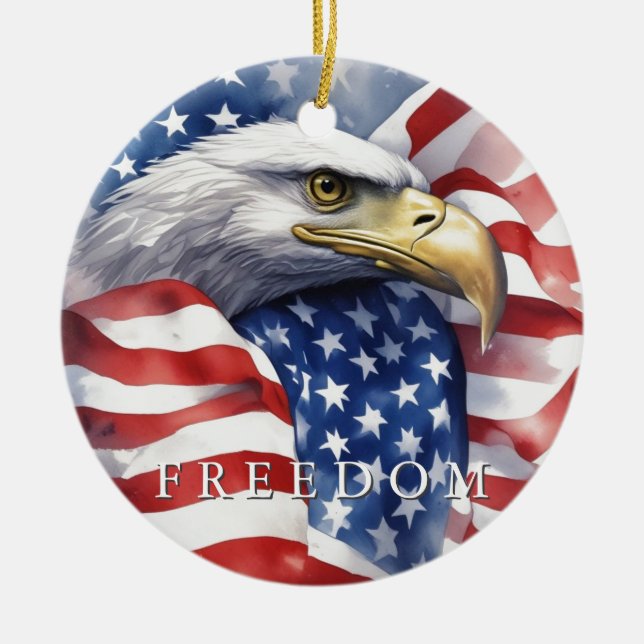 US Flag Freedom Eagle Motivational Inspirational Ceramic Tree Decoration (Front)