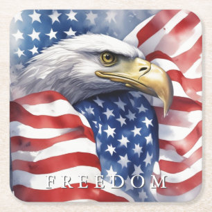 US Flag Freedom Eagle Motivational Inspirational Square Paper Coaster