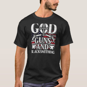Us Flag God Guns And Blacksmithing Anvil American T-Shirt