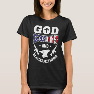 US Flag God Guns and Blacksmithing Anvil American  T-Shirt