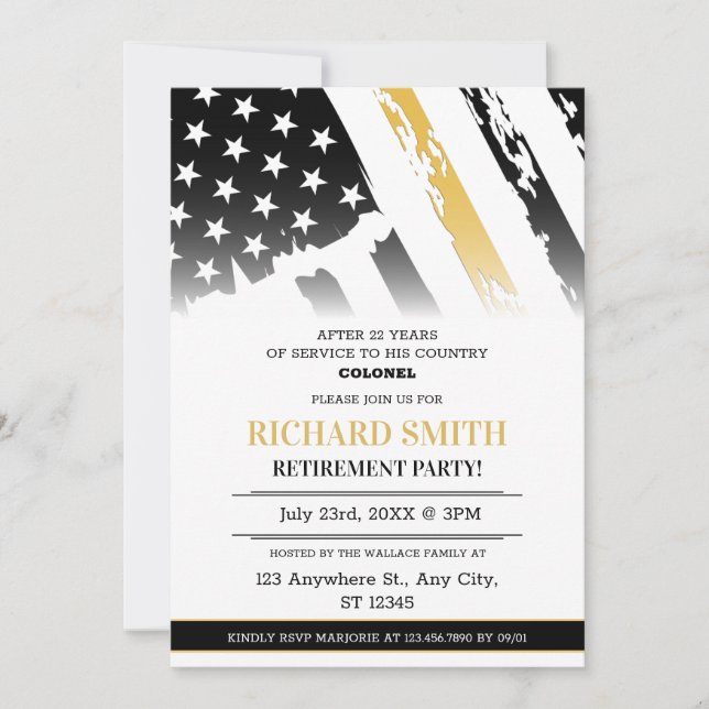 US FLAG Golden Line Air Force Retirement  Invitation (Front)