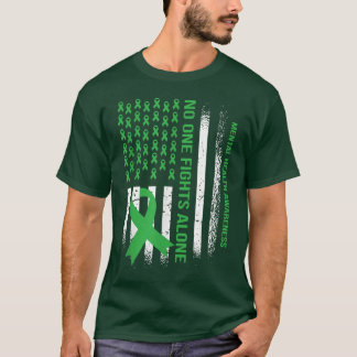 Us Flag Green Ribbon - Mental Health Awareness 673 T-Shirt