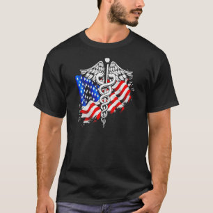 Us flag heart Nurse Caduceus Flag Best Nurse T-Shirt