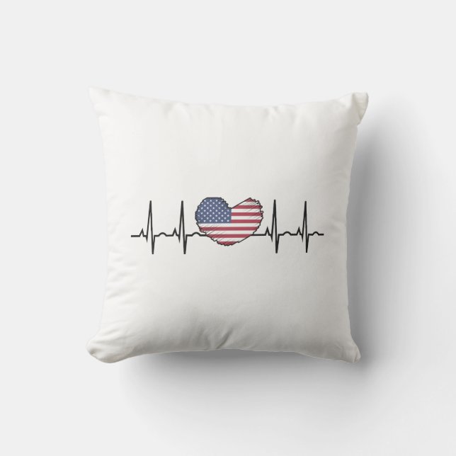 US Flag Heartbeat ECG Electrocardiography Cushion (Front)