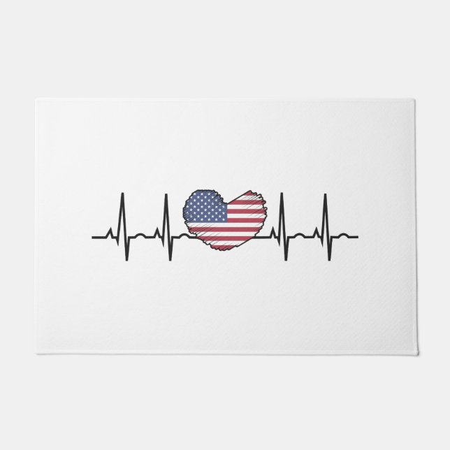 US Flag Heartbeat ECG Electrocardiography Doormat (Front)