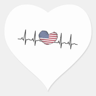 US Flag Heartbeat ECG Electrocardiography Heart Sticker
