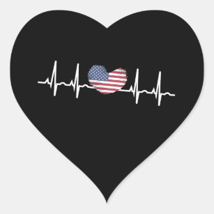US Flag Heartbeat ECG Electrocardiography Heart Sticker