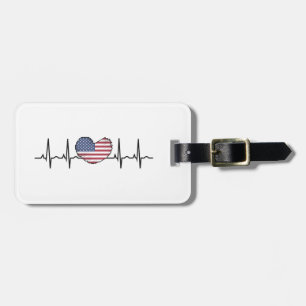 US Flag Heartbeat ECG Electrocardiography Luggage Tag