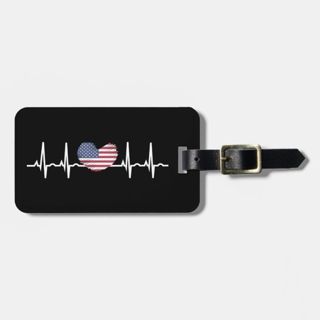 US Flag Heartbeat ECG Electrocardiography Luggage Tag (Front Horizontal)