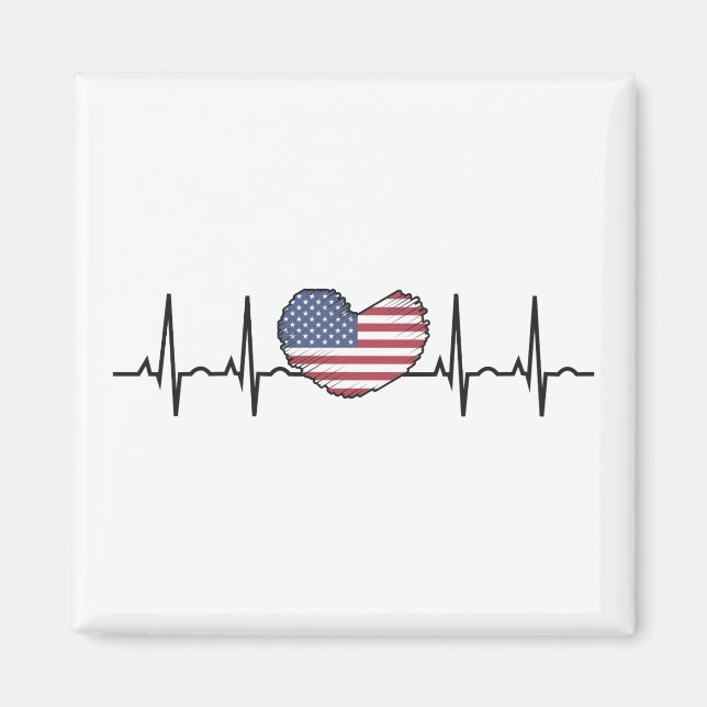 US Flag Heartbeat ECG Electrocardiography Magnet (Front)