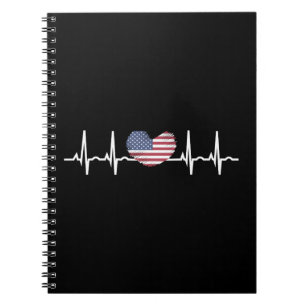 US Flag Heartbeat ECG Electrocardiography Notebook