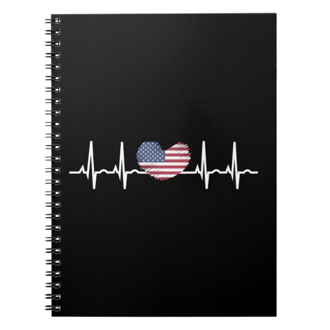 US Flag Heartbeat ECG Electrocardiography Notebook (Front)