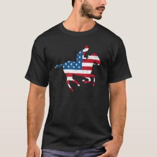 US Flag Horse Barrel Racing Horseback Riding Derby T-Shirt