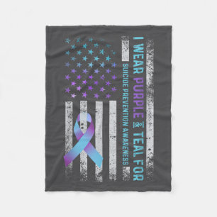 Us Flag I Wear Purple And Teal Suicide Prevention Fleece Blanket