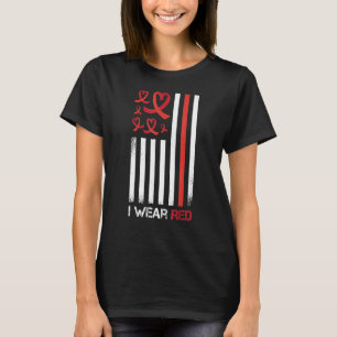 Us Flag I Wear Red To Fight Heart Disease Awarenes T-Shirt