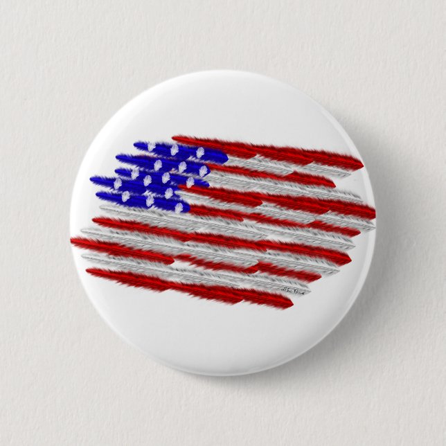 US Flag  in Feathers 6 Cm Round Badge (Front)