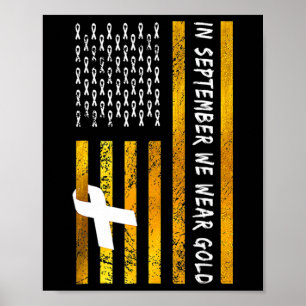 Us Flag In September We Wear Gold Childhood Cancer Poster