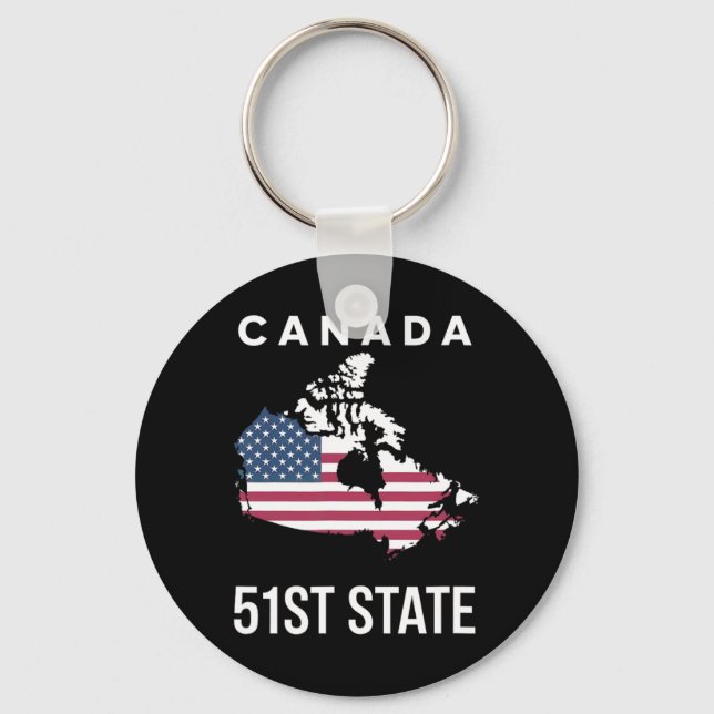 Us Flag Map Canada 51st State  Key Ring (Front)
