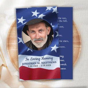 US Flag Memorial Photo Funeral Prayer Card