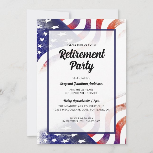 US Flag Miliary Retirement Party Invitation (Front)