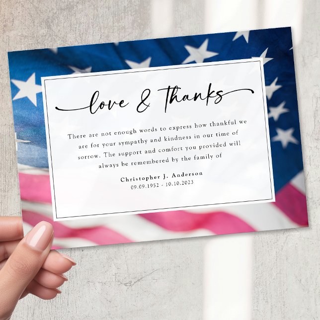US Flag Military Patriotic Sympathy Funeral Thank You Card (Creator Uploaded)