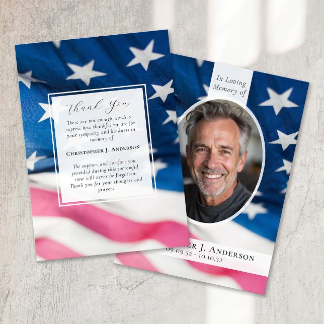 US Flag Military Patriotic Sympathy Photo Funeral Thank You Card (Creator Uploaded)