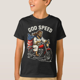 Us Flag Motorcycle Jesus Biker 4th Of July Outfit T-Shirt