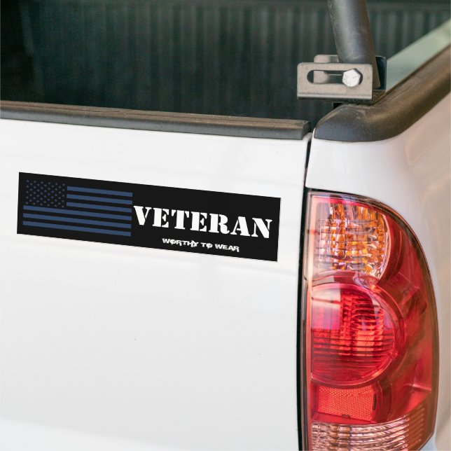 US Flag NAVY BLUE - Veteran - Worthy To Wear Bumper Sticker (On Truck)