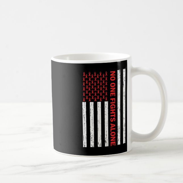 US Flag No Body Fights Alone Red Ribbon Awareness  Coffee Mug (Right)