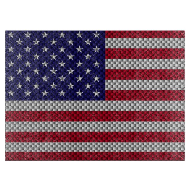 US Flag on Carbon Fiber Like Print Cutting Board (Front)